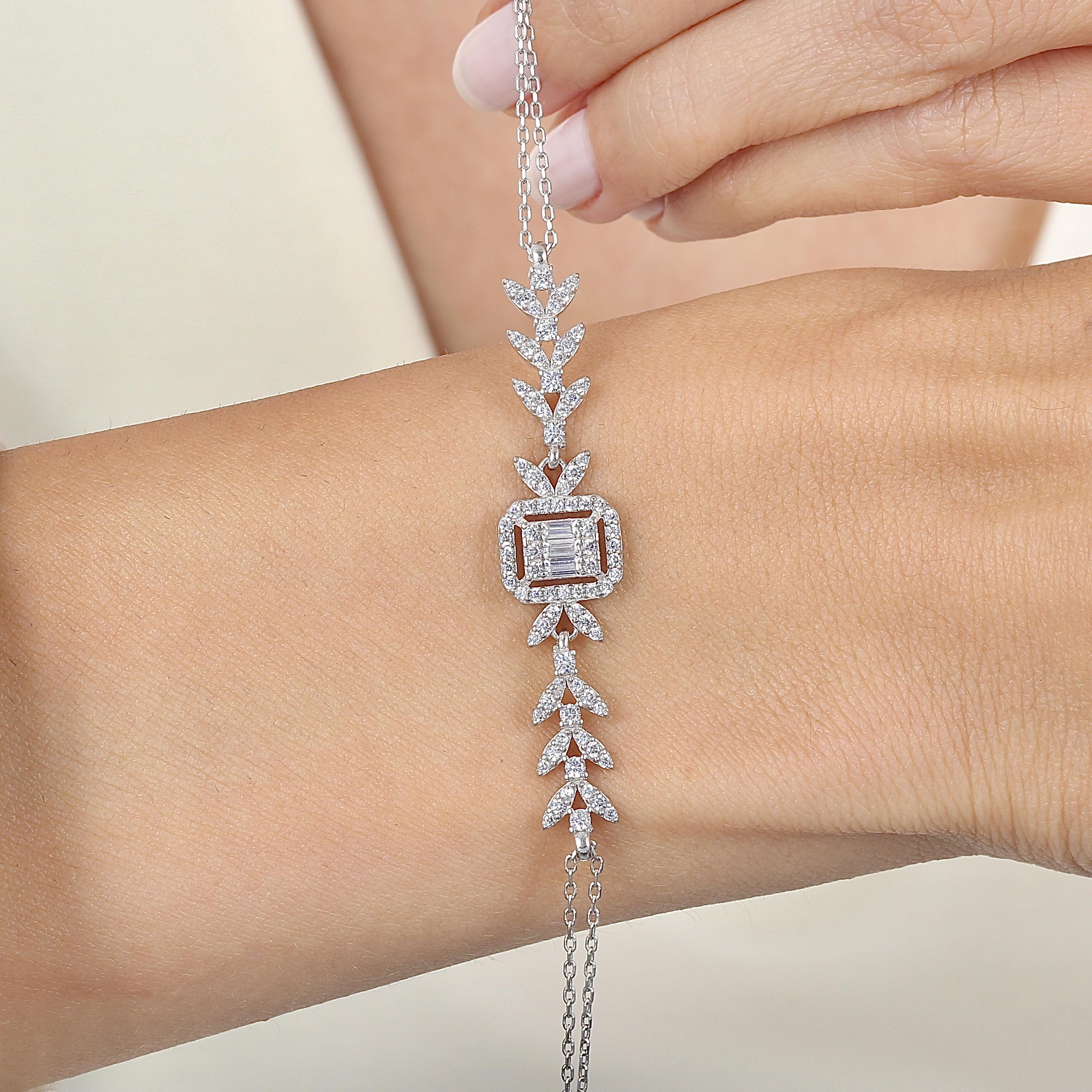Diamond Mount Passion Sparkle Baguette 925 Sterling Silver Bracelet