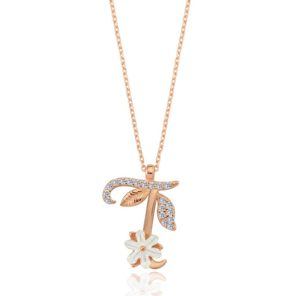 Sparkling Magnolia Flower 925 Sterling Silver Letter Necklace