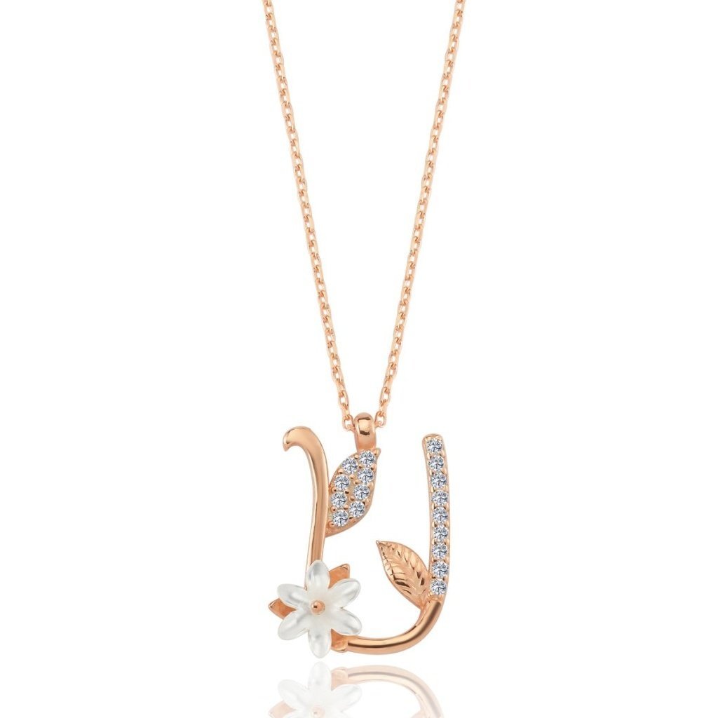 Sparkling Magnolia Flower 925 Sterling Silver Letter Necklace