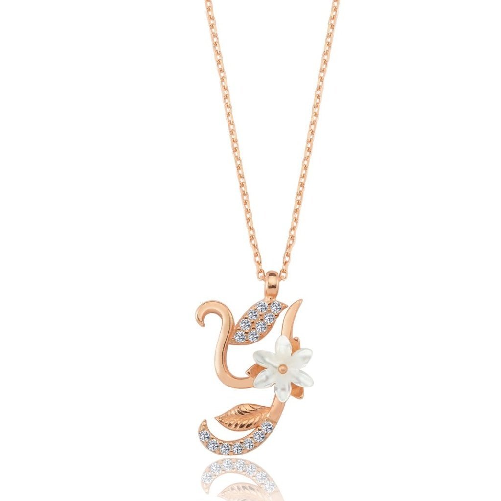 Sparkling Magnolia Flower 925 Sterling Silver Letter Necklace